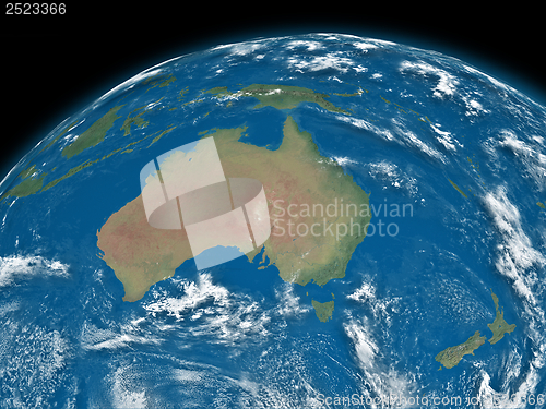 Image of Australia on blue Earth