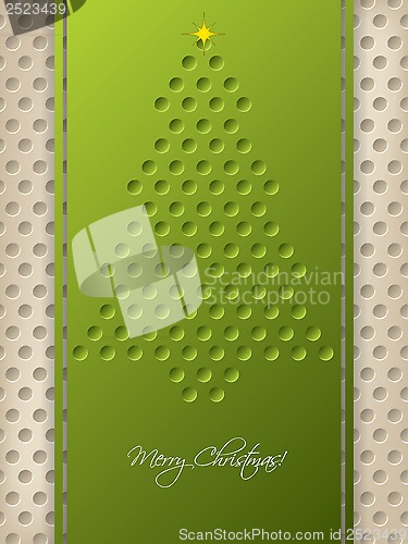 Image of Dotted christmas greeting with green ribbon