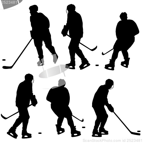 Image of Set of silhouettes of hockey player. Isolated on white. Vector  