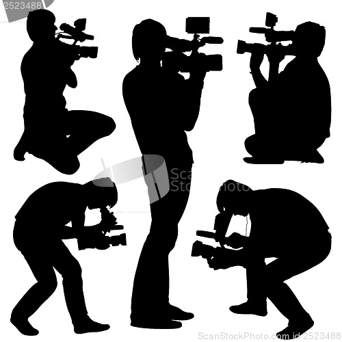 Image of Cameraman with video camera. Silhouettes on white background. Ve