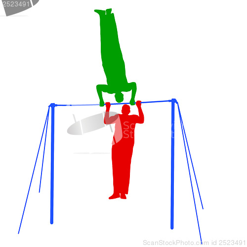 Image of Silhouette of an athlete on the horizontal bar. Vector illustrat