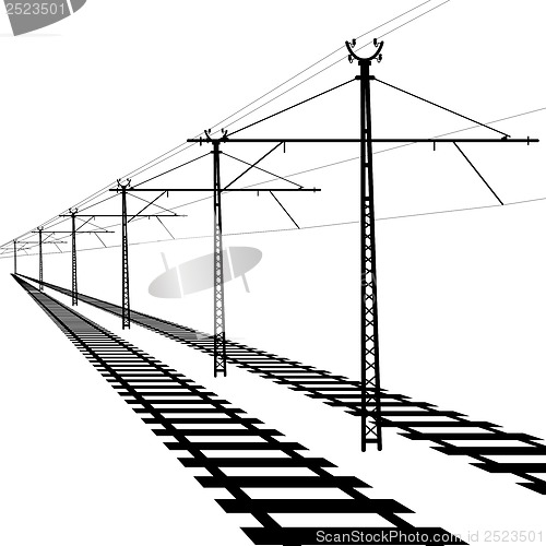 Image of Railroad overhead lines. Contact wire. Vector illustration.