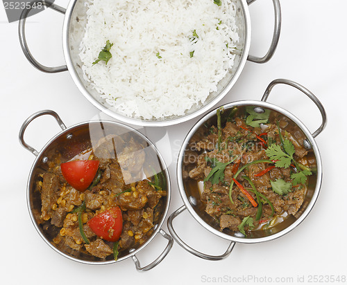 Image of Lamb curries and rice from above