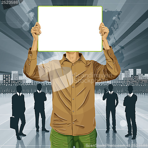 Image of Man With Write Board Against His Head