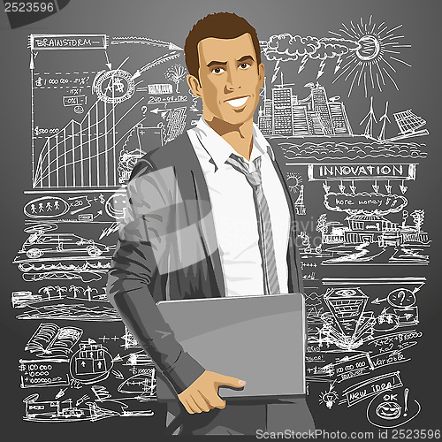 Image of Vector Businessman With Laptop