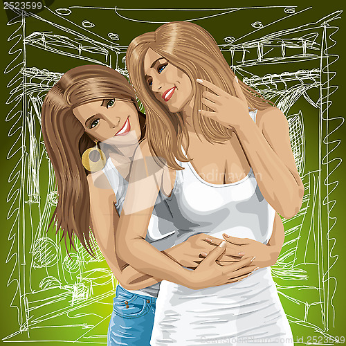 Image of Vector Women Gay Couple Looking on Camera