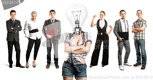 Image of Business Team With Lamp Head