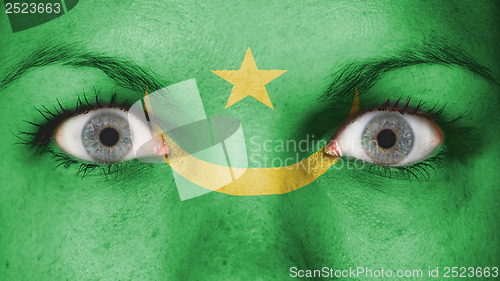 Image of Close up of eyes with flag