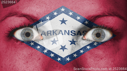 Image of Close up of eyes with flag