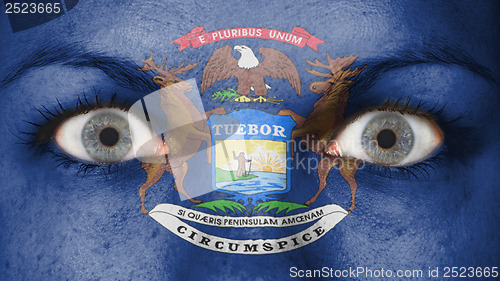 Image of Close up of eyes with flag