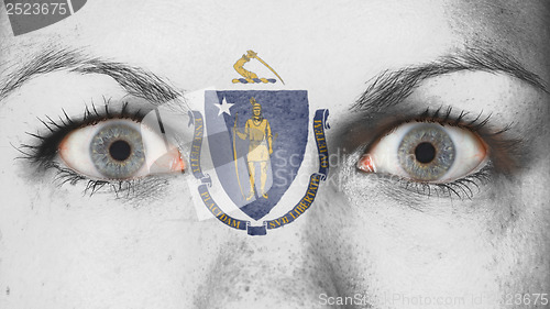 Image of Close up of eyes with flag