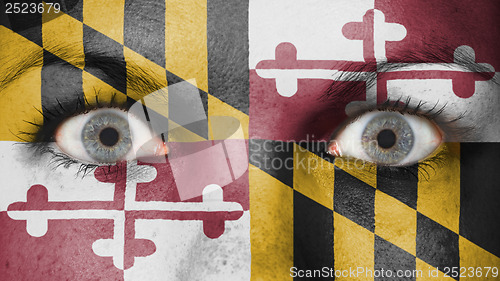 Image of Close up of eyes with flag