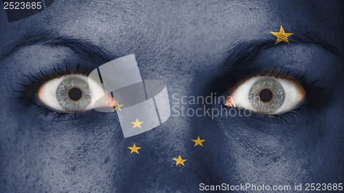 Image of Close up of eyes with flag