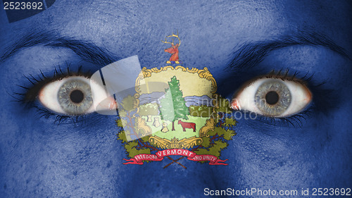 Image of Close up of eyes with flag