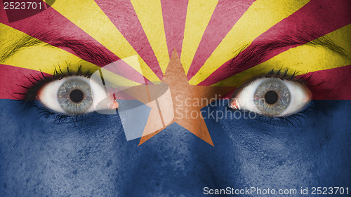 Image of Close up of eyes with flag