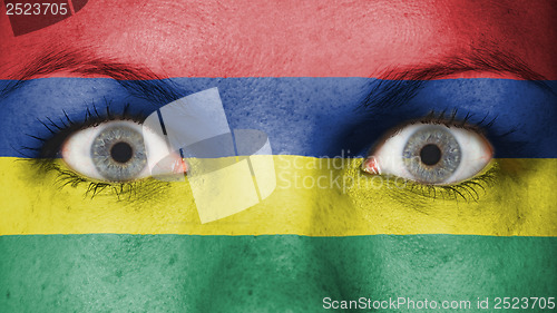 Image of Close up of eyes with flag