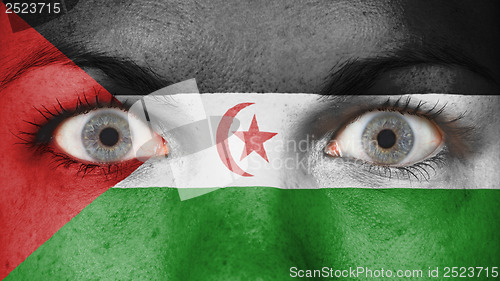 Image of Close up of eyes with flag