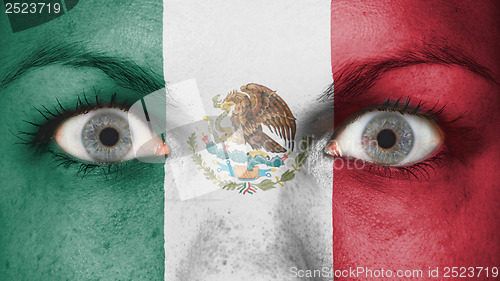 Image of Close up of eyes with flag