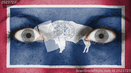 Image of Close up of eyes with flag