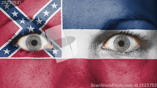 Image of Close up of eyes with flag