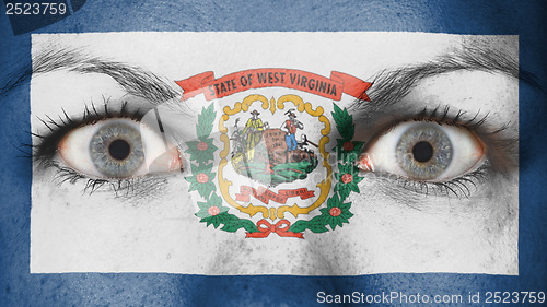 Image of Close up of eyes with flag