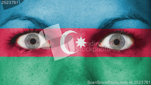 Image of Close up of eyes with flag