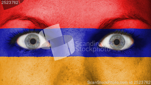 Image of Close up of eyes with flag