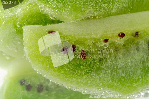 Image of piece of kiwi fruit with bubbles