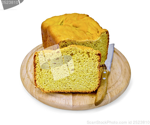 Image of Bread homemade yellow on a round board