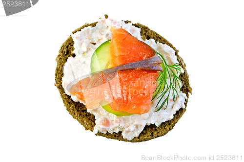 Image of Sandwich with salmon and cream on top