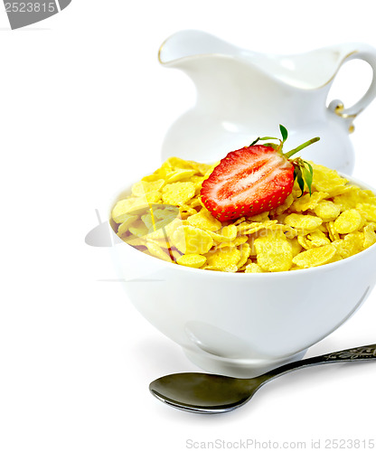 Image of Cornflakes with milk in a jug