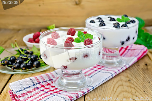 Image of Yogurt thick with black currant and raspberry on the board