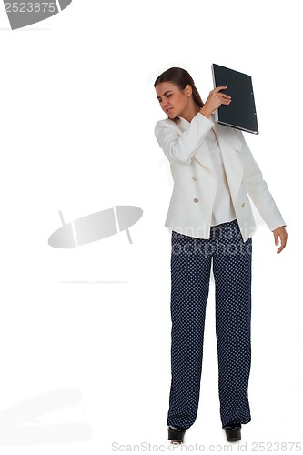 Image of Attractive cheerful businesswoman with folder