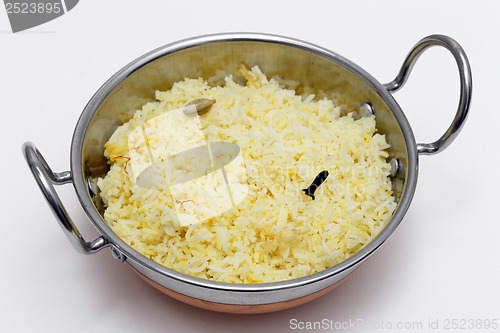 Image of Saffron rice in a kadai bowl