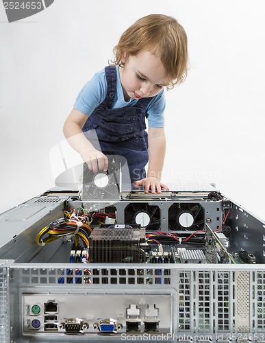 Image of child repairing network computer