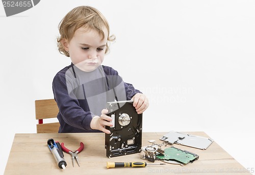 Image of child repairing hard disk drive