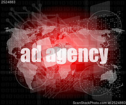 Image of Pixeled word Ad agency on digital screen 3d render