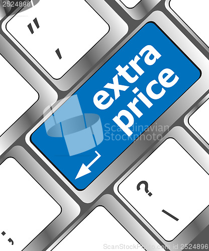 Image of extra price word key or keyboard, discount concept