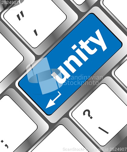 Image of unity word on computer keyboard pc key