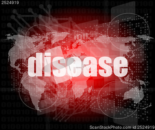 Image of disease words on digital touch screen interface