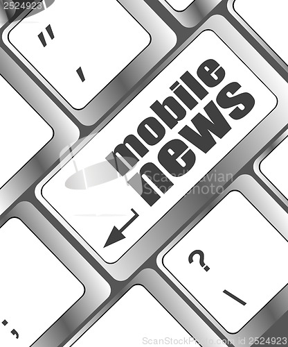 Image of mobile news word on black keyboard and green button