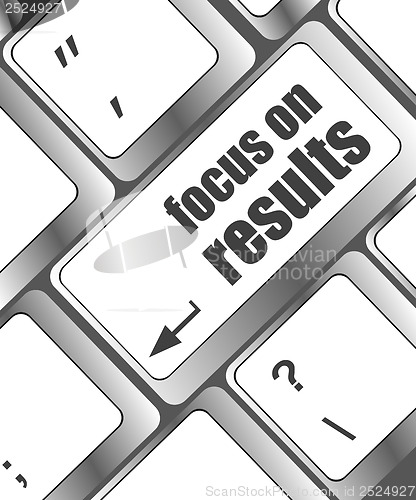 Image of Modern keyboard focus on results text. Technology concept