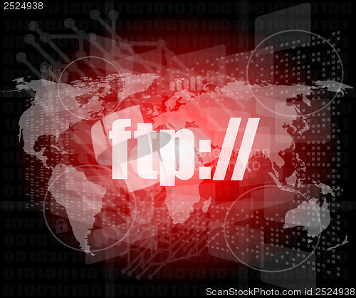 Image of ftp word on digital screen, global communication concept