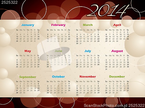 Image of 2014 calendar with bubbles and circles