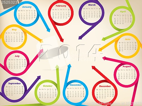 Image of 2014 calendar design arrow ribbons and shadow year