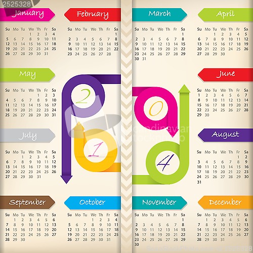 Image of 2014 calendar with color arrow ribbons