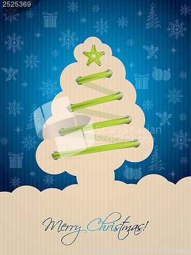 Image of Blue christmas card with tree shoelace