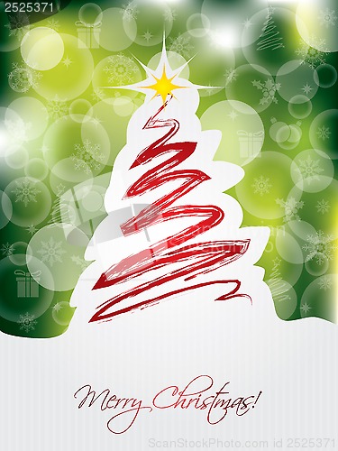 Image of Green christmas card with scribbled tree