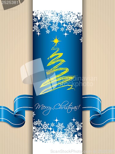 Image of Christmas greeting card with ribbon 