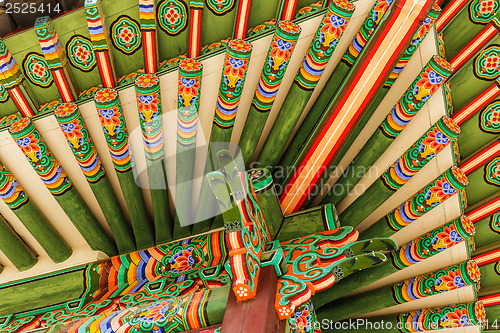 Image of Traditional korean paintwork on wooden buildings